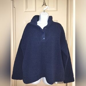 Aerie Navy Blue Sherpa 3/4 Button Up Pullover Sz S